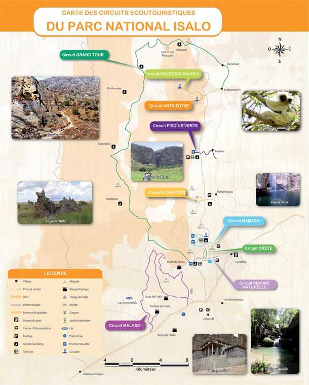 carte du parc national d'isalo - circuits de randonnée