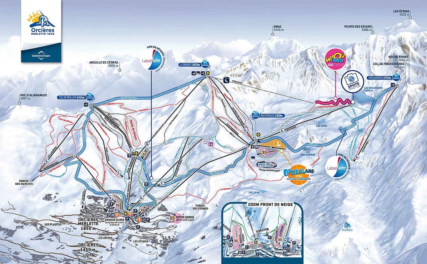 plan des pistes de ski d'orcières merlette 1850 - domaine skiable