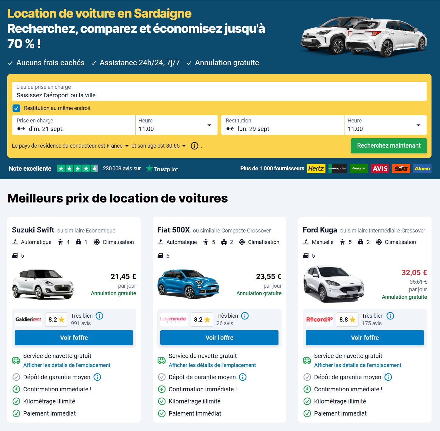 louer une voiture en sardaigne